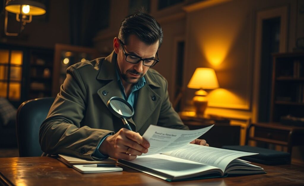 Detetive particular trabalhando em caso investigativo