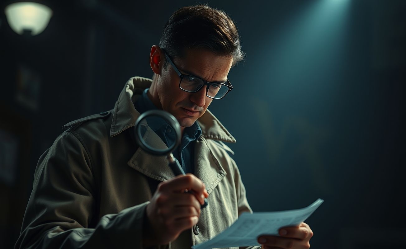 Detetive particular analisando provas