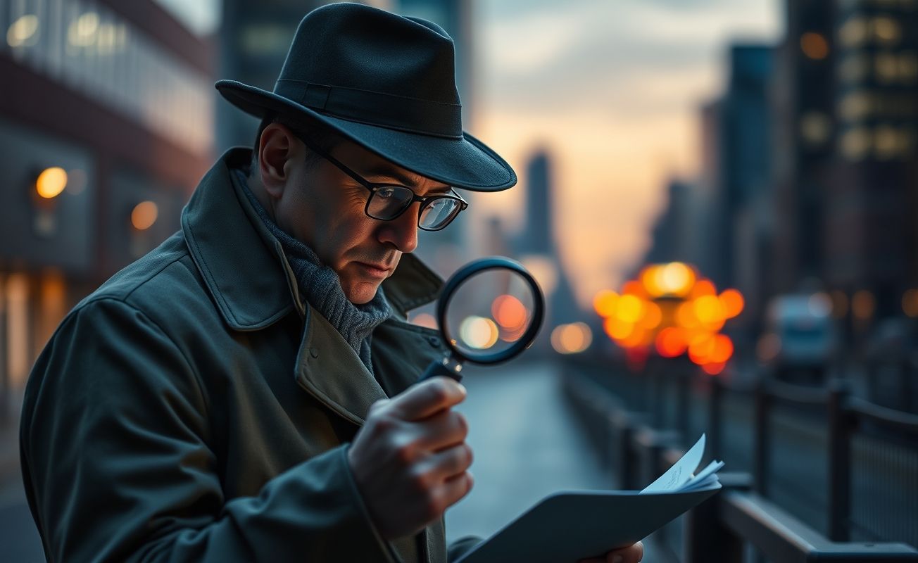 Detetive particular analisando evidências