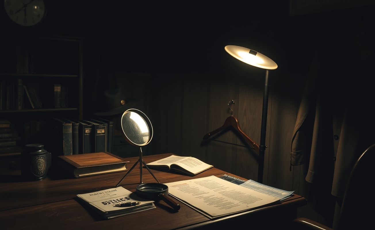 Escritório de detetive particular com objetos investigativos