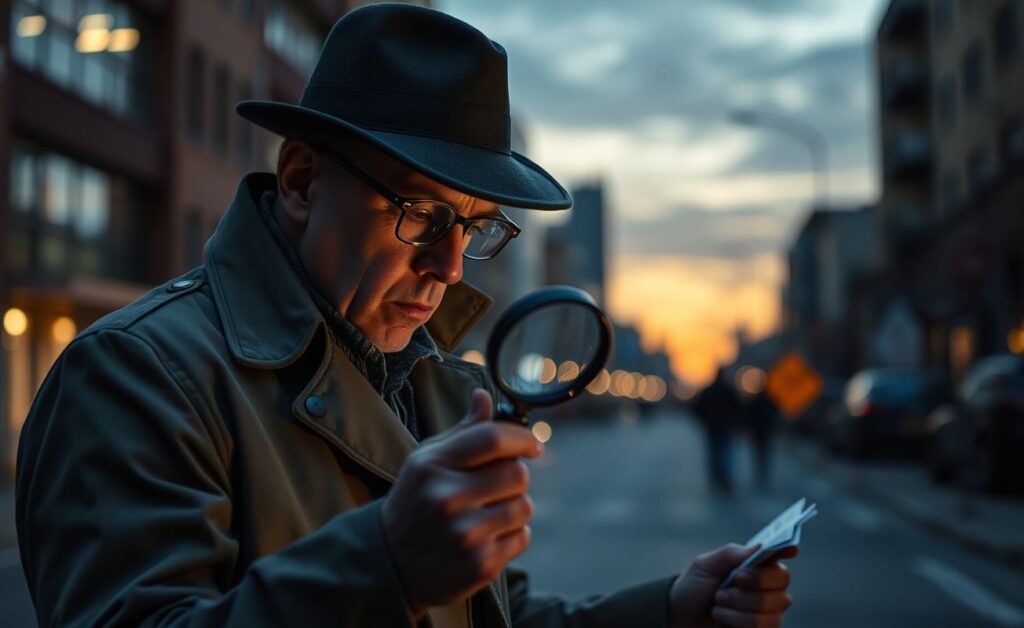 Detetive particular analisando evidências