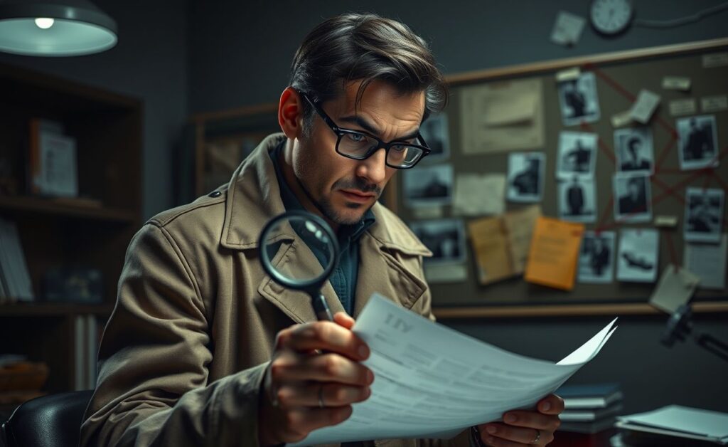 Detetive particular trabalhando em caso investigativo
