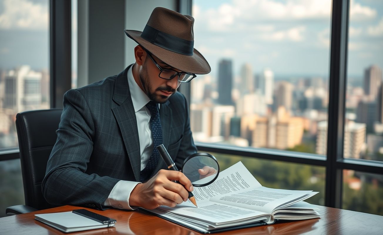 Detetive particular analisando caso em escritório em Goiânia