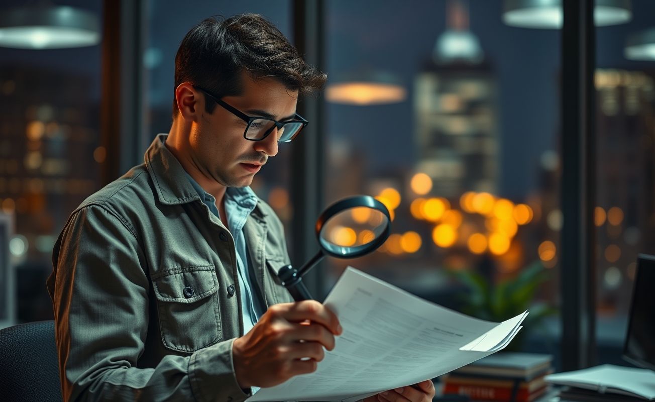 Detetive particular trabalhando em caso investigativo