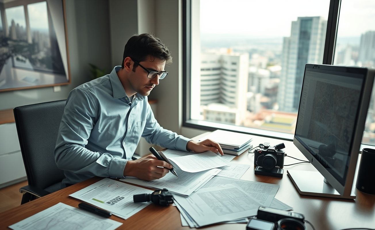 Detetive particular trabalhando em escritório