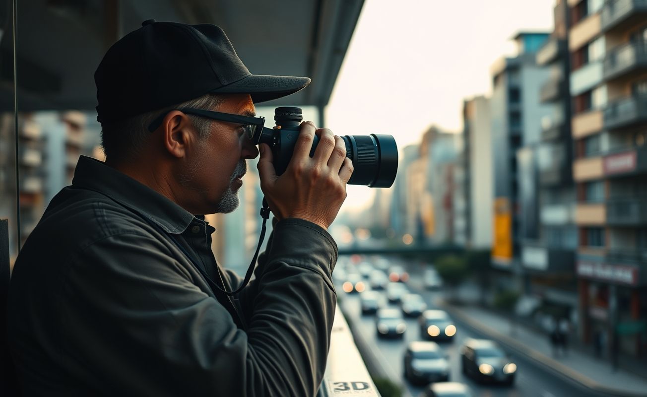 Detetive particular realizando vigilância profissional