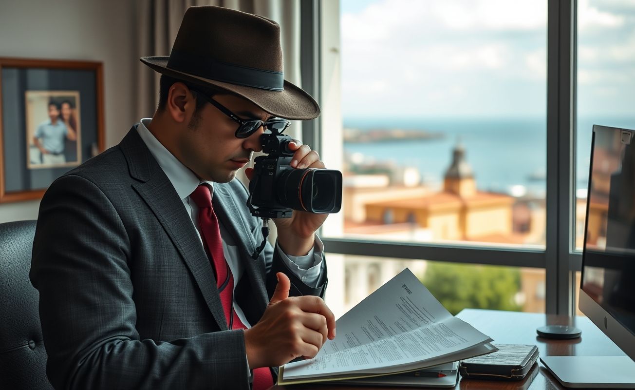 Detetive particular trabalhando em caso profissional