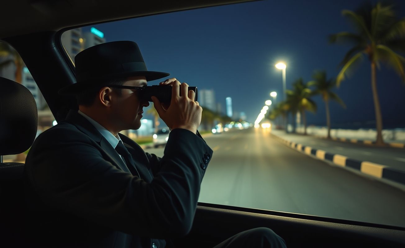 Detetive particular trabalhando à noite em Santos