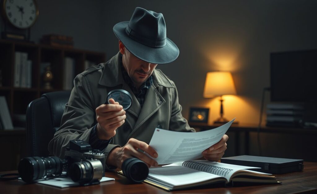 Detetive particular trabalhando em investigação