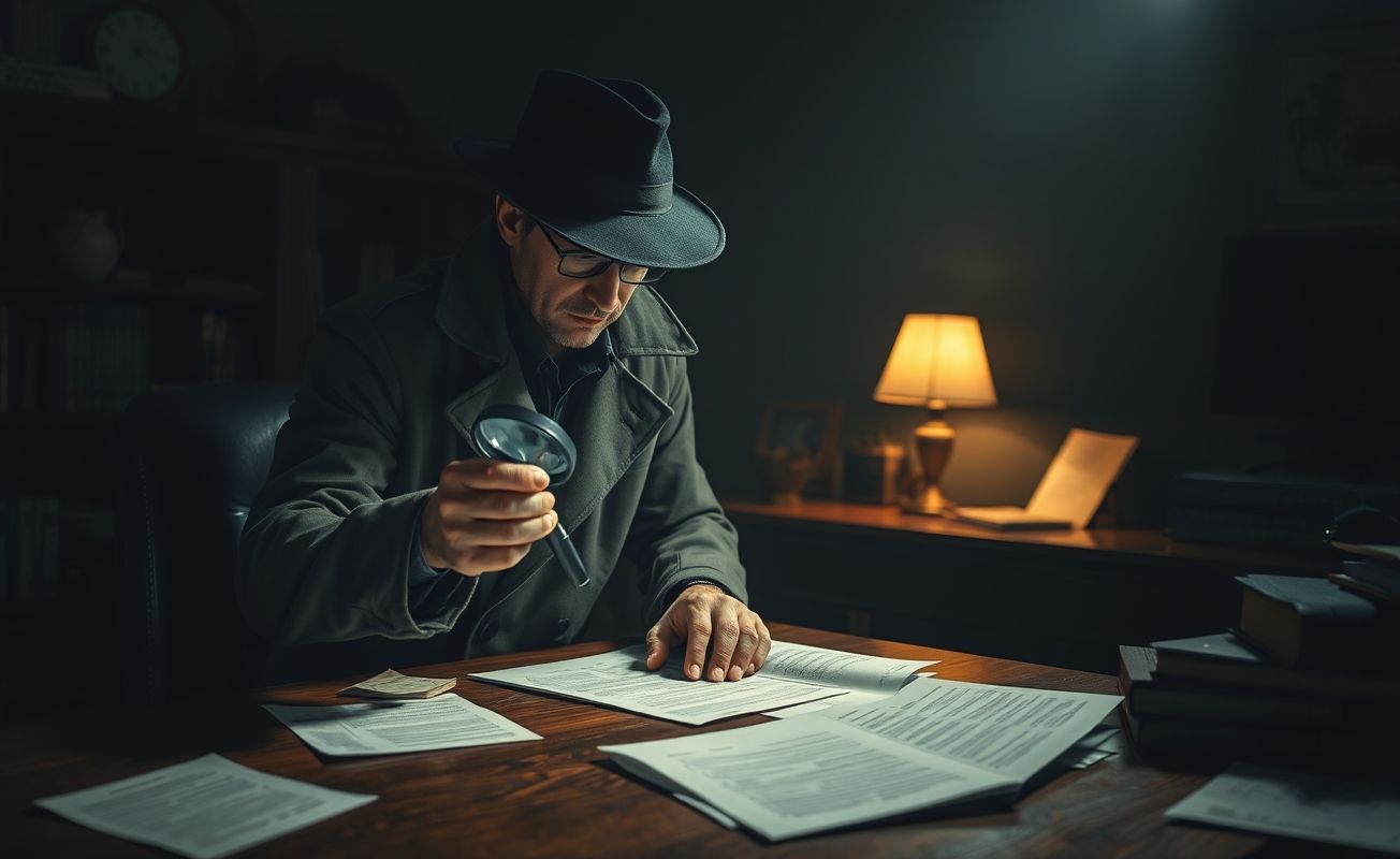 Detetive particular trabalhando em caso investigativo