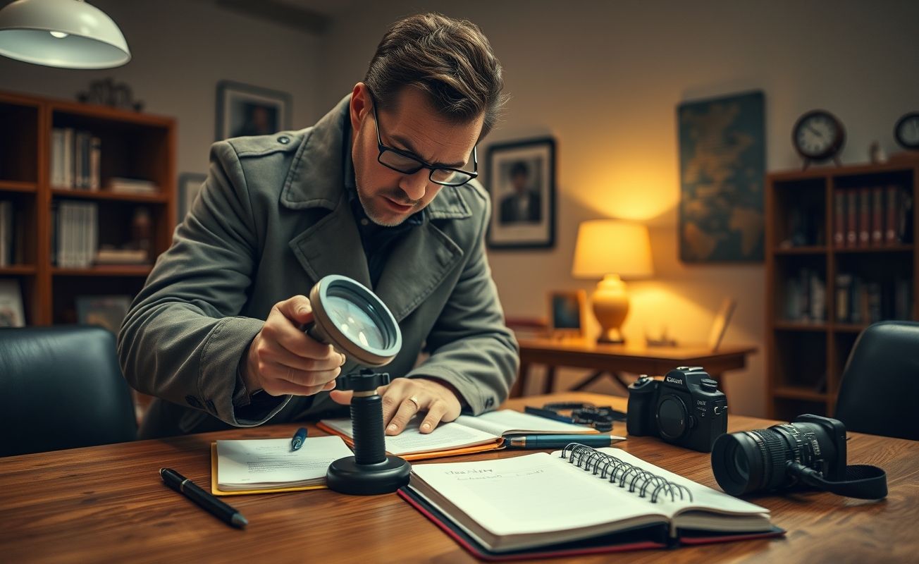 Detetive particular trabalhando em caso de investigação