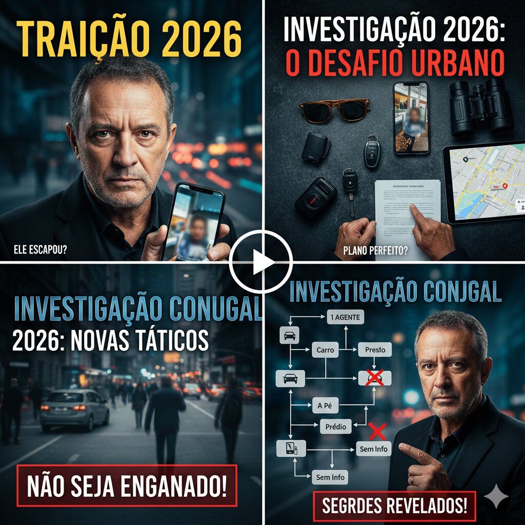 Detetive Particular Edson Frazão analisando equipamentos de monitoramento e mapas urbanos para uma investigação conjugal 2026 em ambiente de metrópole.